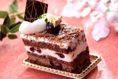 ウィンターフェスタメニュー|フォレ・ノワール 420円|チョコのムースと生クリームをはさみキルッシュ(ブランデー)をきかせたちょっと大人のチョコケーキ。